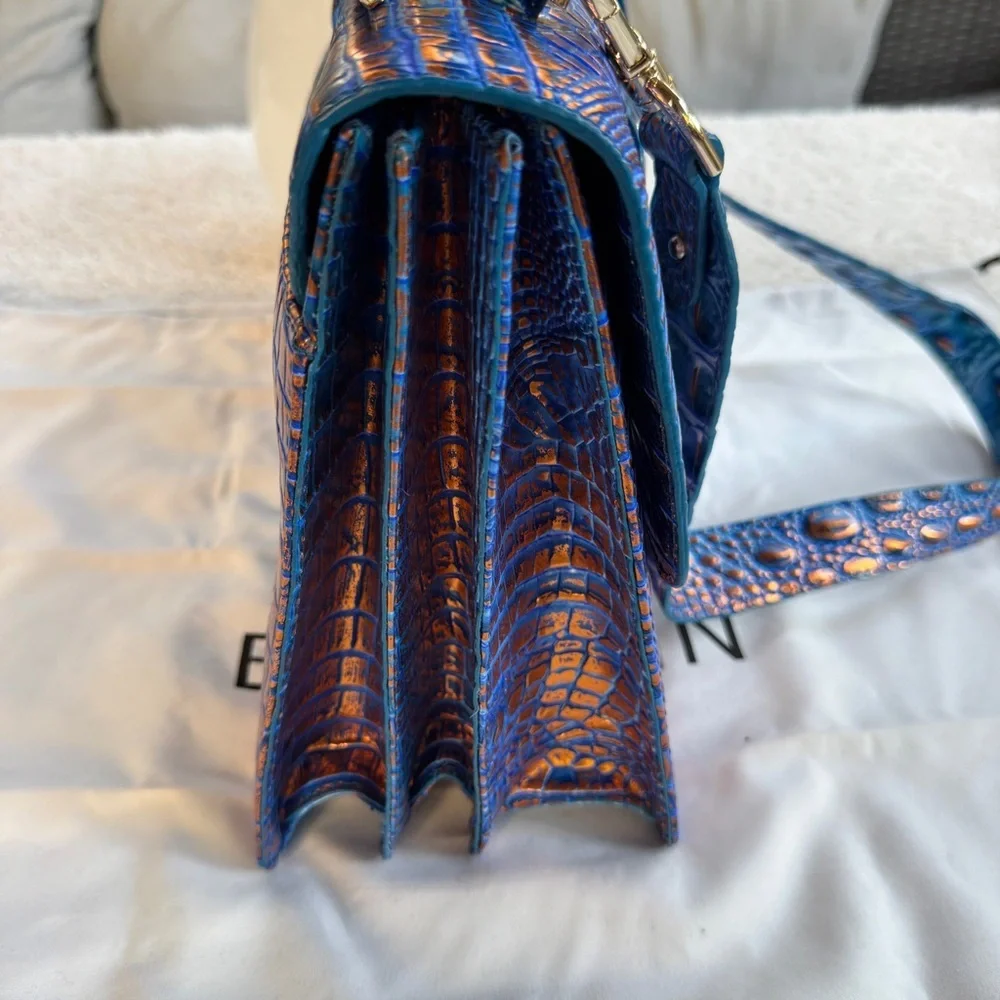 Brahmin Hallie Satchel Melbourne Vibrant Blue and Orange Crossbody Bag - Picture 5 of 7